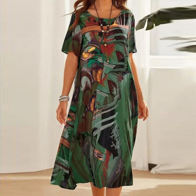 Womens Dress - Lightweight Summer Midi Dress with Bold Print-2