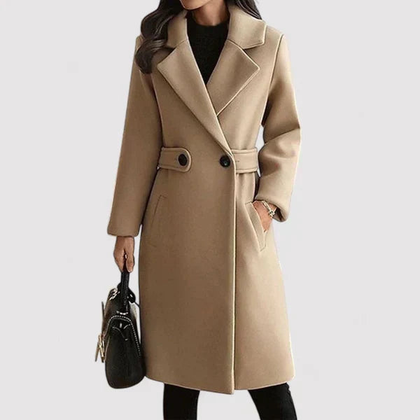 Black Wool Coat Women - Long Tailored Design with Belted Waist 1
