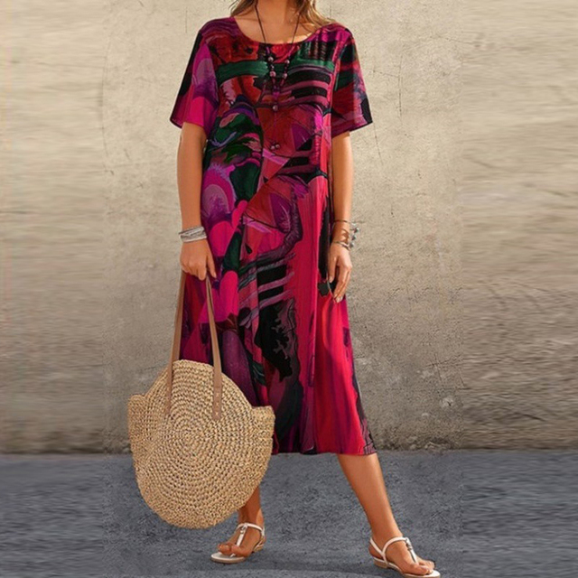 Womens Dress - Lightweight Summer Midi Dress with Bold Print-3