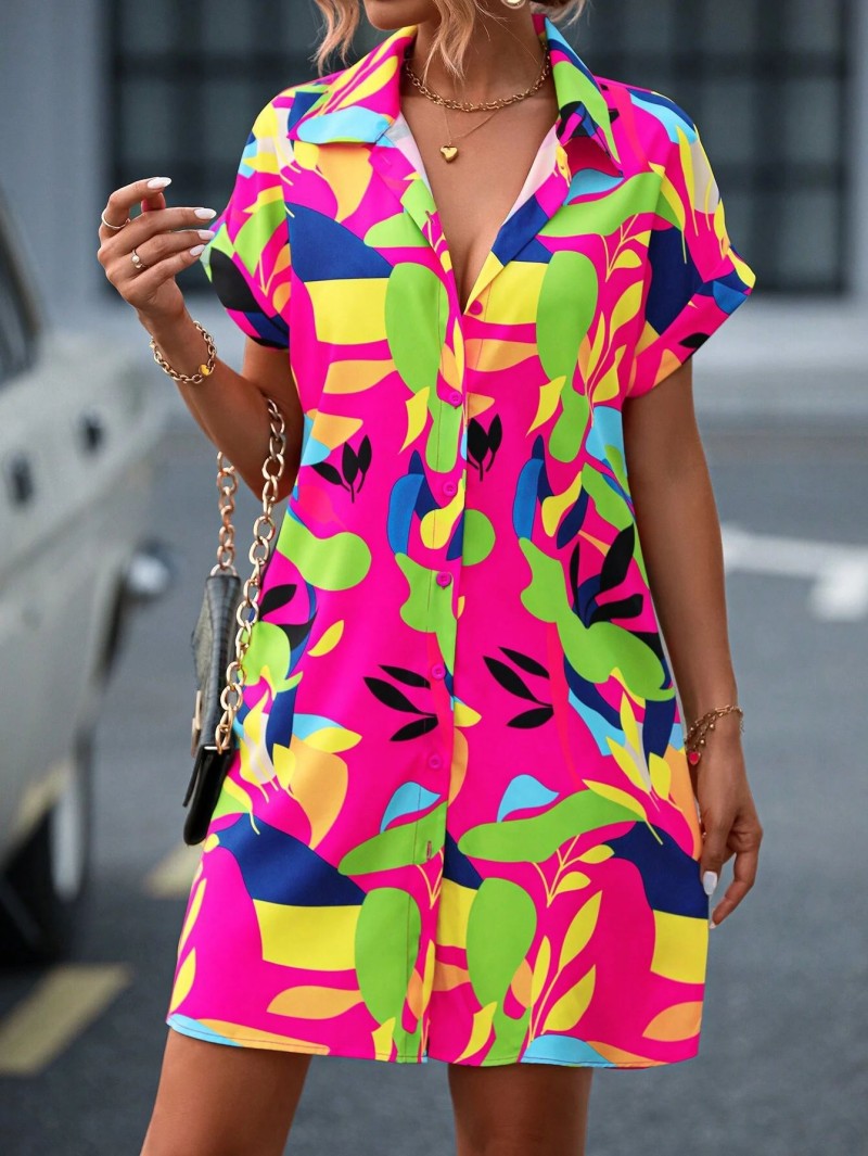 Agatha Shirt Dress - Bold Flower Print & Relaxed Comfort for Summer-1