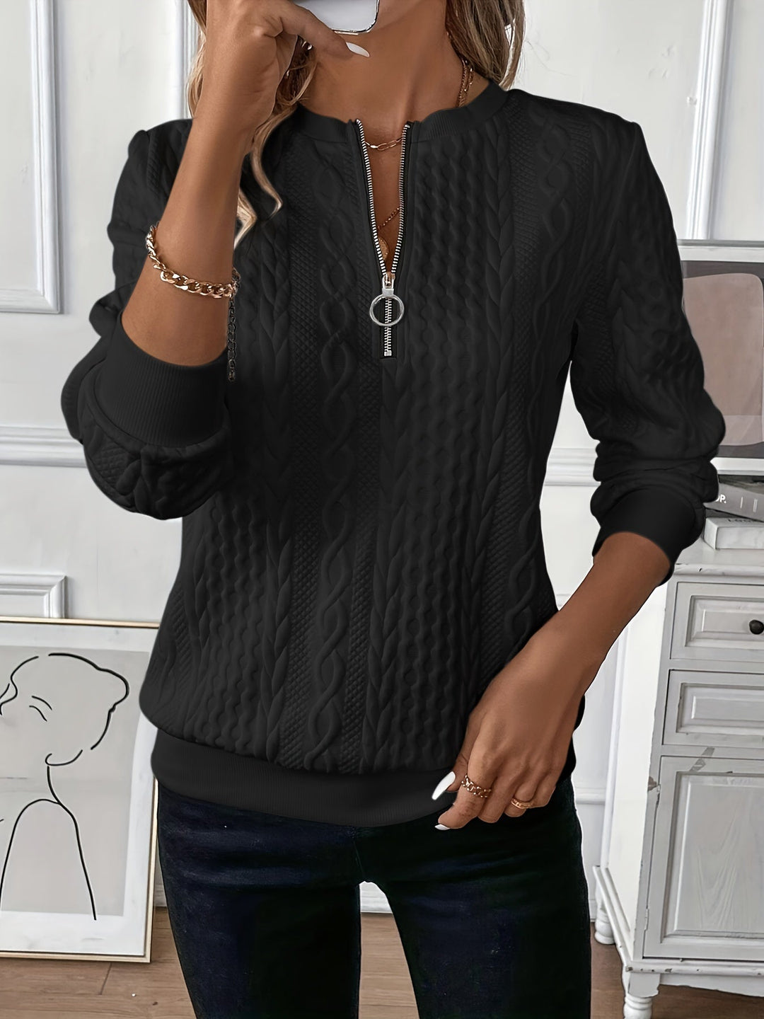 Variant image for Elegant Zip Jumper - Chic Style With All-Day Comfort & Versatility-11