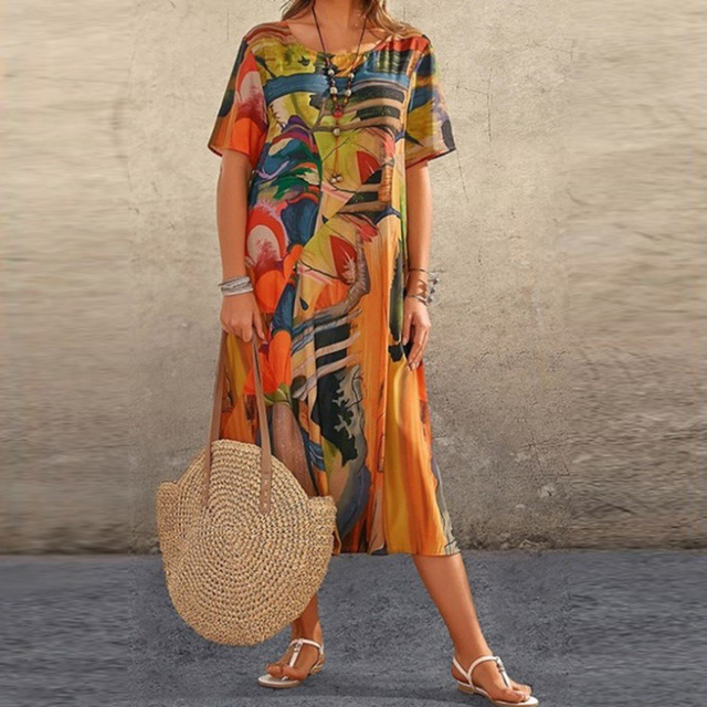 Womens Dress - Lightweight Summer Midi Dress with Bold Print-4
