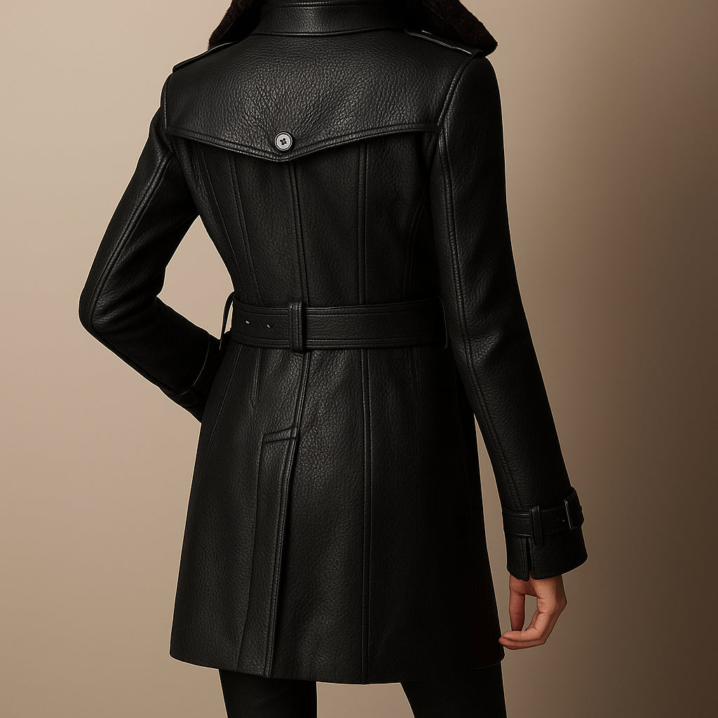 Maya Women's Leather Coat - Timeless Elegance & Comfort 4