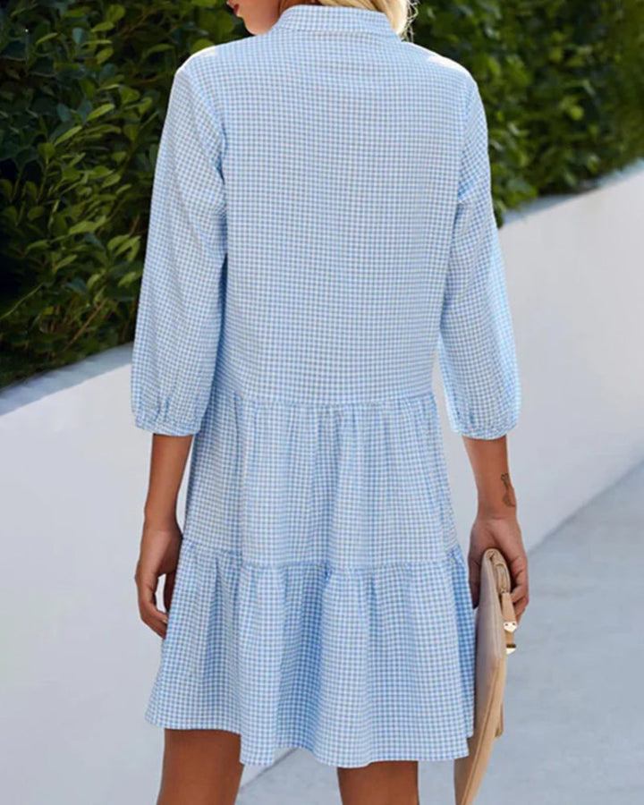 Chic V-Neck Long Sleeve Midi Dress - Elegant Plaid Style for Women-3