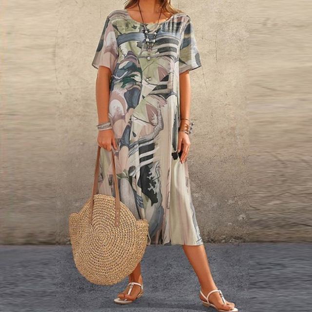 Womens Dress - Lightweight Summer Midi Dress with Bold Print-5