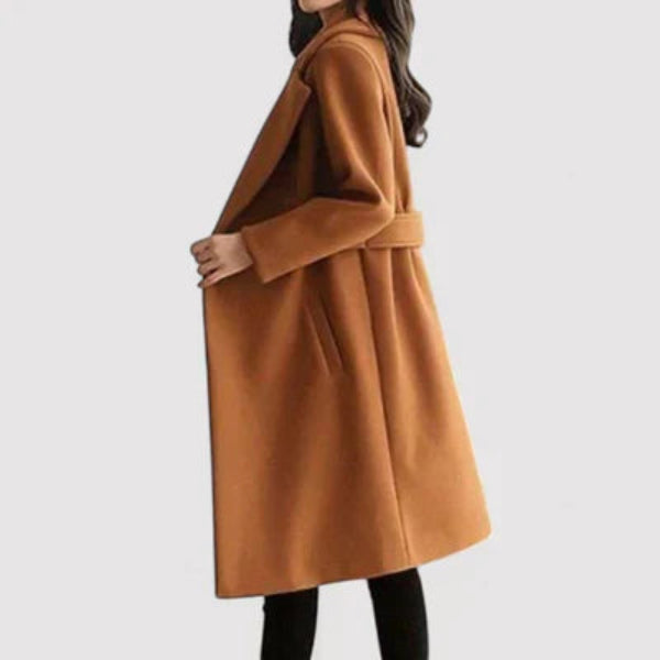 Black Wool Coat Women - Long Tailored Design with Belted Waist 5