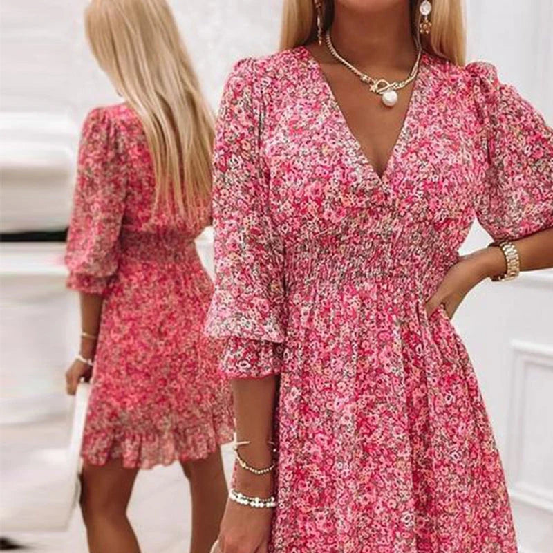 Womens Dress - Elegant Floral Midi for Wedding Guests & Summer Events-1