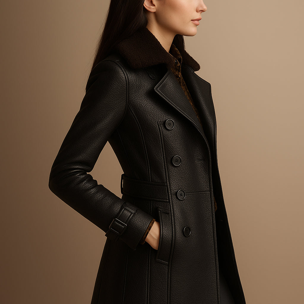 Maya Women's Leather Coat - Timeless Elegance & Comfort 3