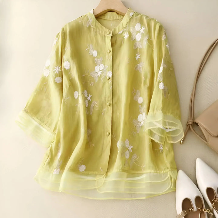 Amelia | Cotton Top with Embroidered Flowers 2