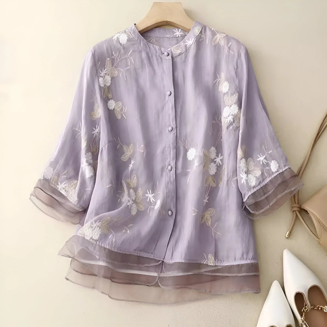 Amelia | Cotton Top with Embroidered Flowers 7