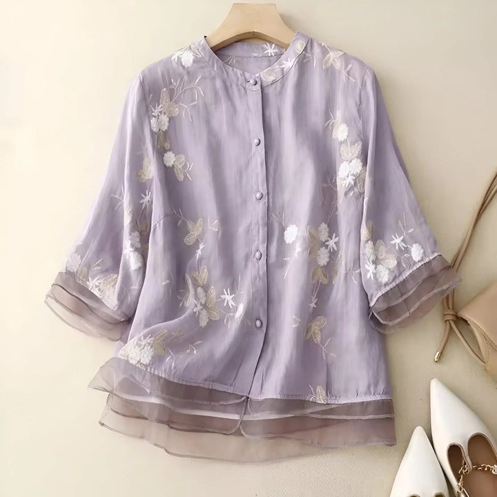 Amelia | Cotton Top with Embroidered Flowers 7