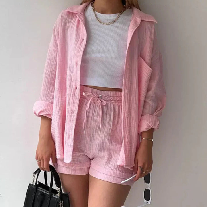 Katelyn - Two Piece Cotton Shirt And Shorts Set 1