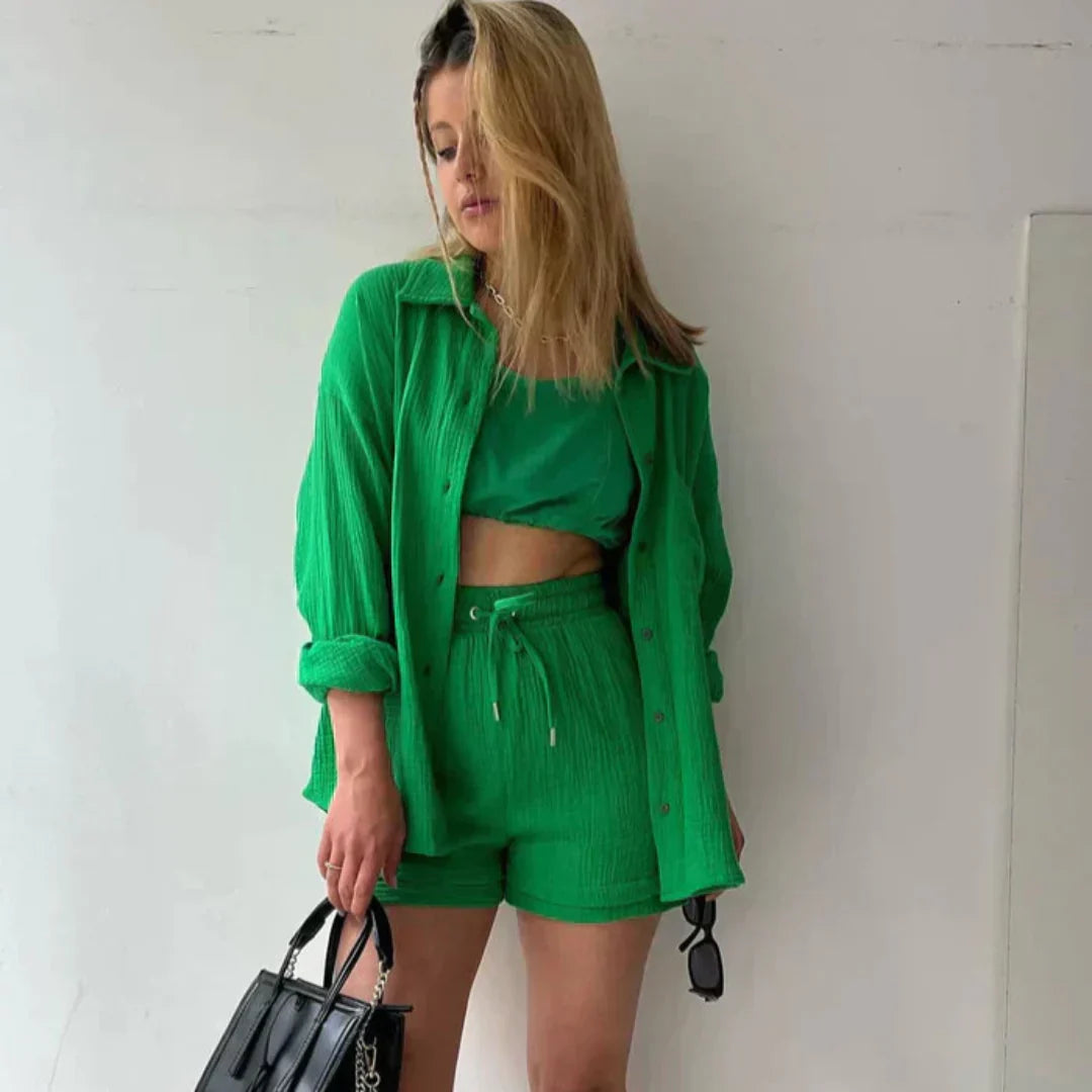 Katelyn - Two Piece Cotton Shirt And Shorts Set 2
