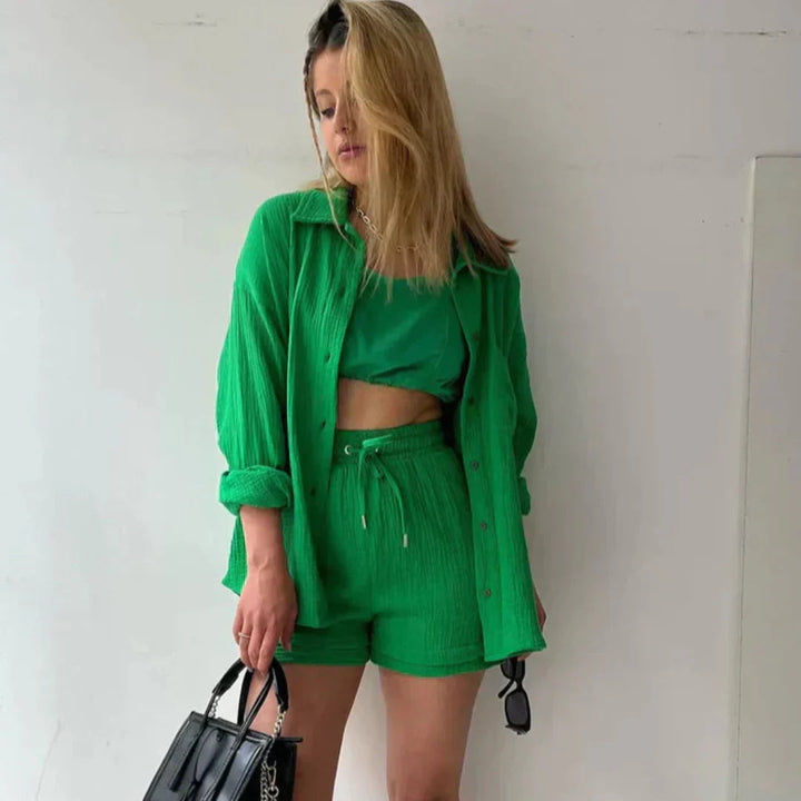 Katelyn - Two Piece Cotton Shirt And Shorts Set 2