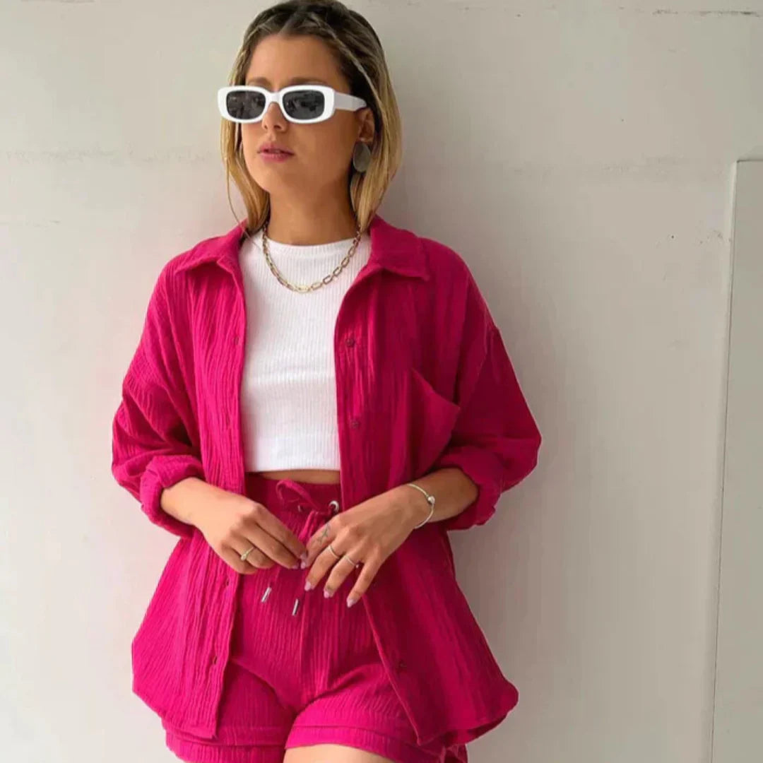 Katelyn - Two Piece Cotton Shirt And Shorts Set 4