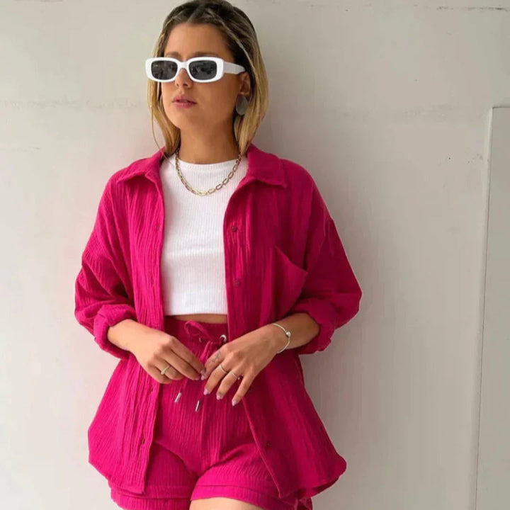Katelyn - Two Piece Cotton Shirt And Shorts Set 4