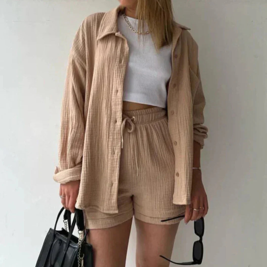 Katelyn - Two Piece Cotton Shirt And Shorts Set 5