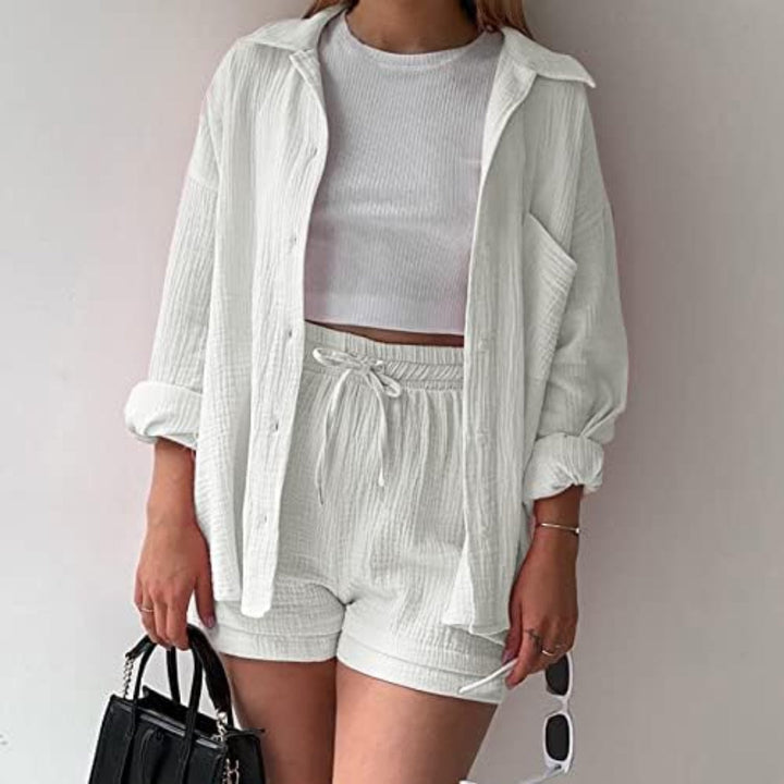 Katelyn - Two Piece Cotton Shirt And Shorts Set 6