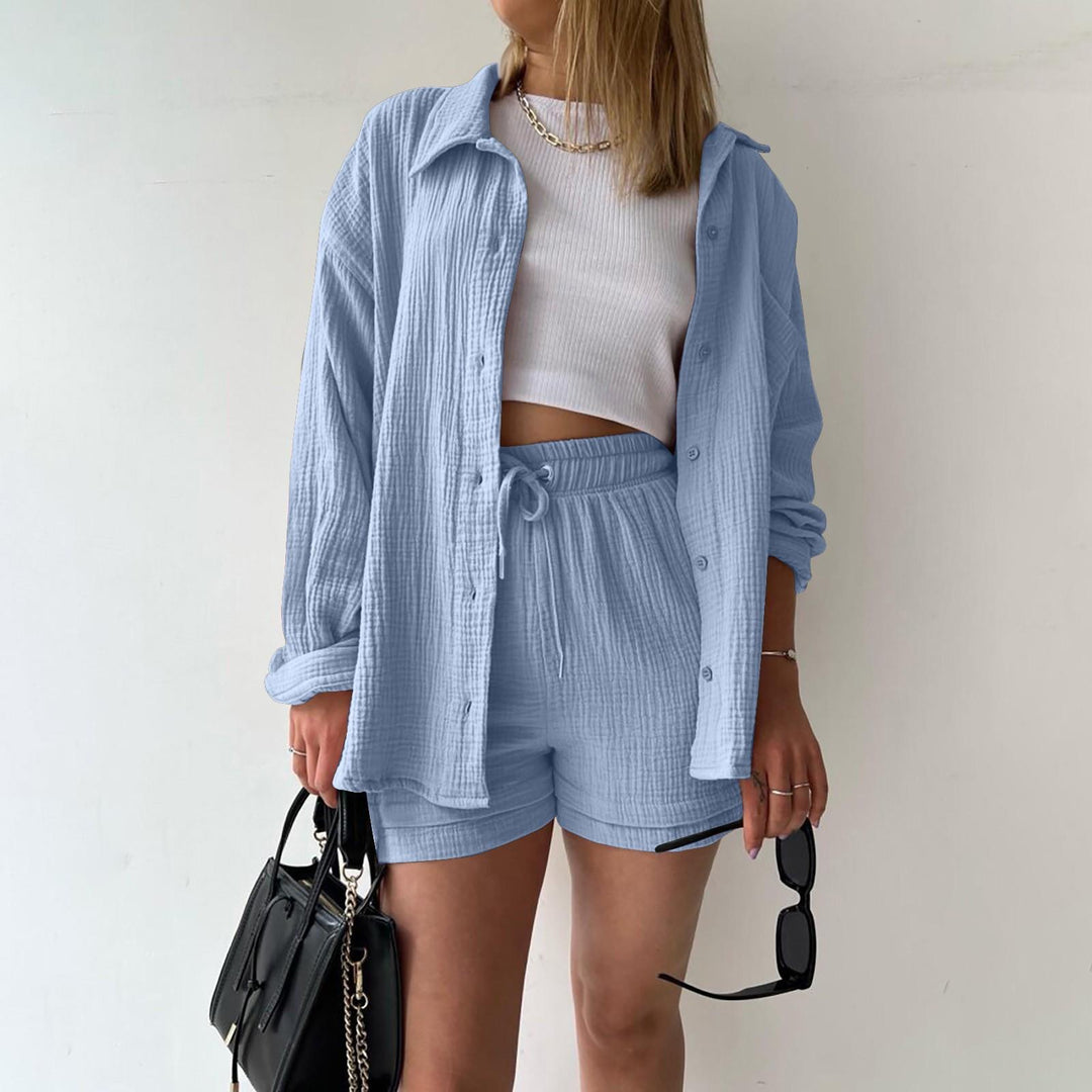 Katelyn - Two Piece Cotton Shirt And Shorts Set 7