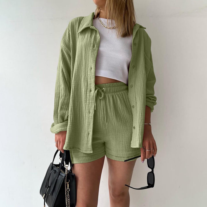 Katelyn - Two Piece Cotton Shirt And Shorts Set 8