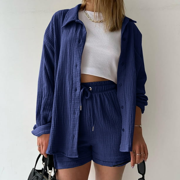 Katelyn - Two Piece Cotton Shirt And Shorts Set 9