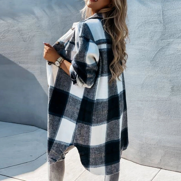 Modern Woolen Checkered Jacket - Cozy Style for Winter Elegance-2