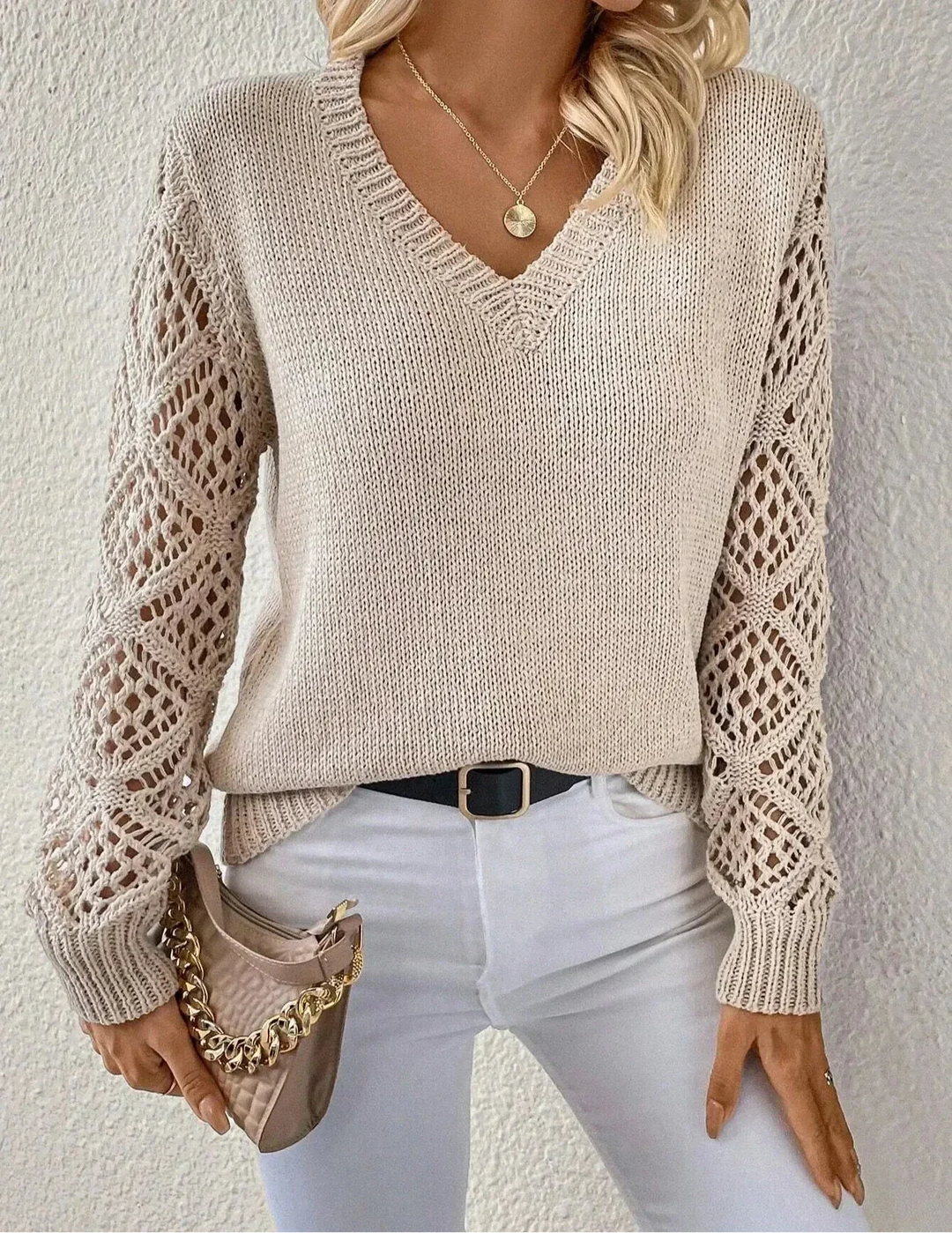 Sophie™ - Stylish V-Neck Sweater With Handmade Details 0