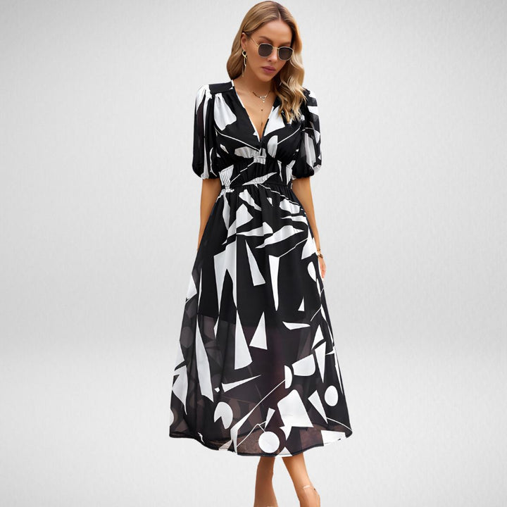 V-Neck Women's Dress - Effortless Style in Vibrant Patterns-2