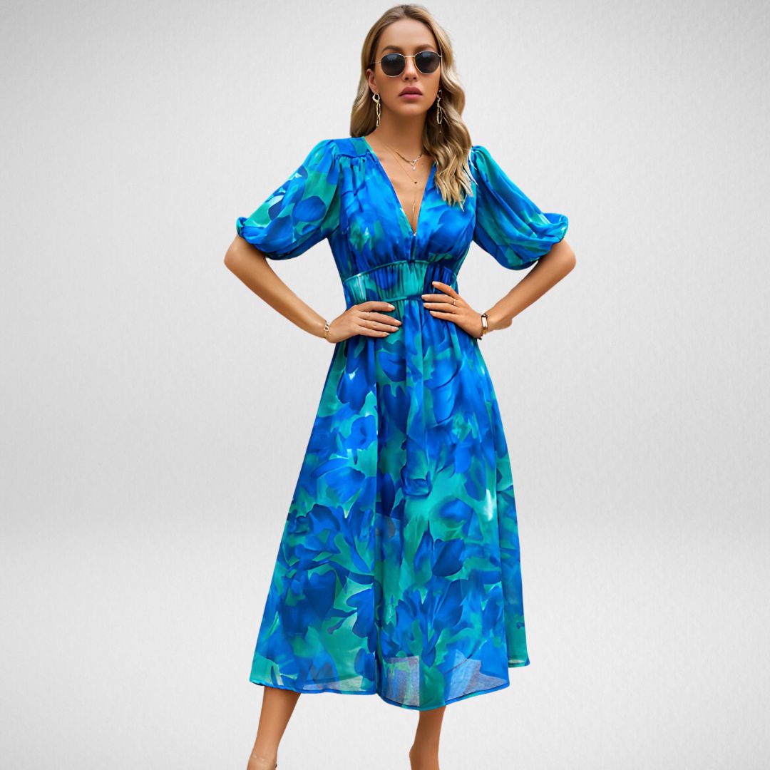 V-Neck Women's Dress - Effortless Style in Vibrant Patterns-3