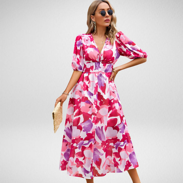 V-Neck Women's Dress - Effortless Style in Vibrant Patterns-6