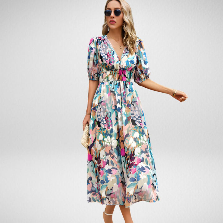 V-Neck Women's Dress - Effortless Style in Vibrant Patterns-5