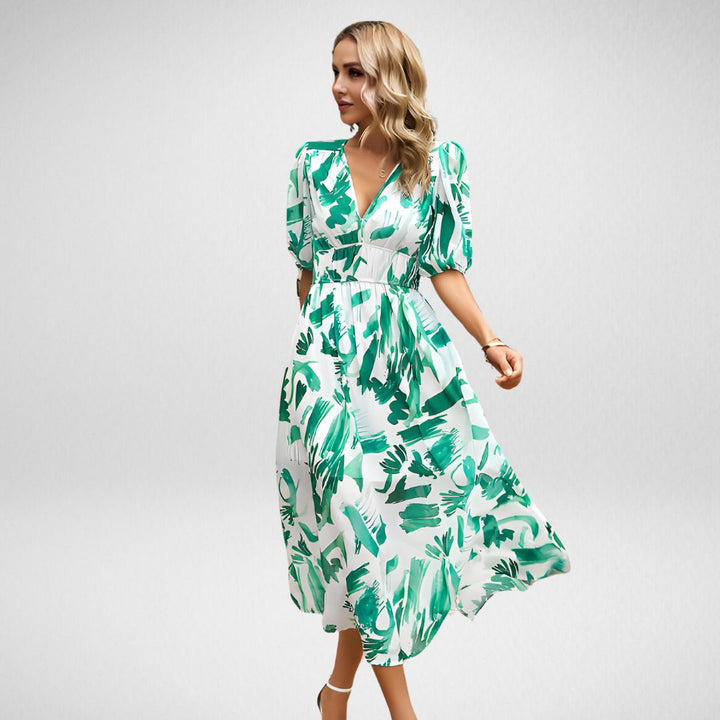 V-Neck Women's Dress - Effortless Style in Vibrant Patterns-4