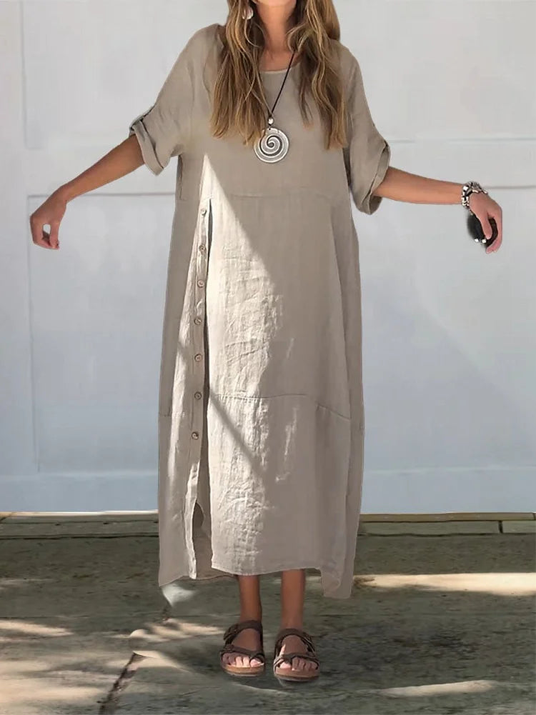 Kamile Linen Cotton Dress - Breathable Summer Dress for Effortless Style-1