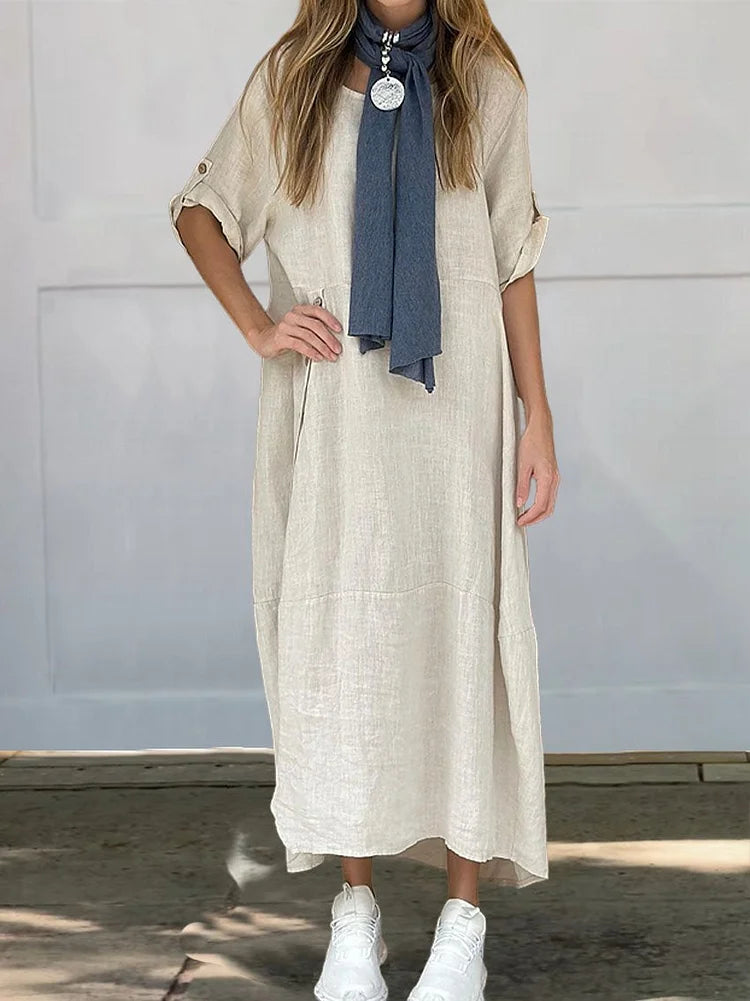 Kamile Linen Cotton Dress - Breathable Summer Dress for Effortless Style-5